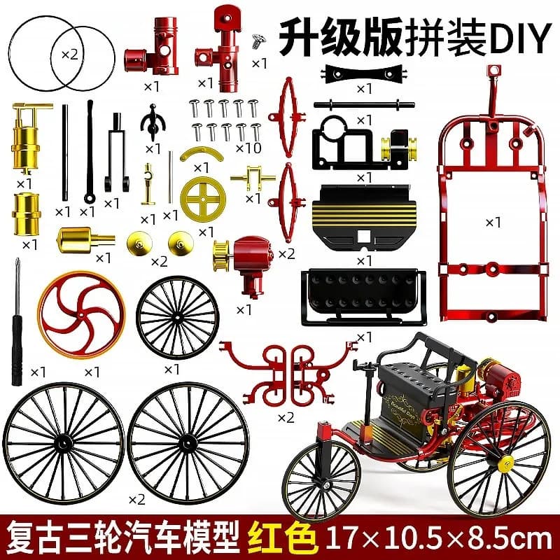 Modèle de tricycle rétro en alliage, véhicule de simulation classique, modèle à assembler soi-même,