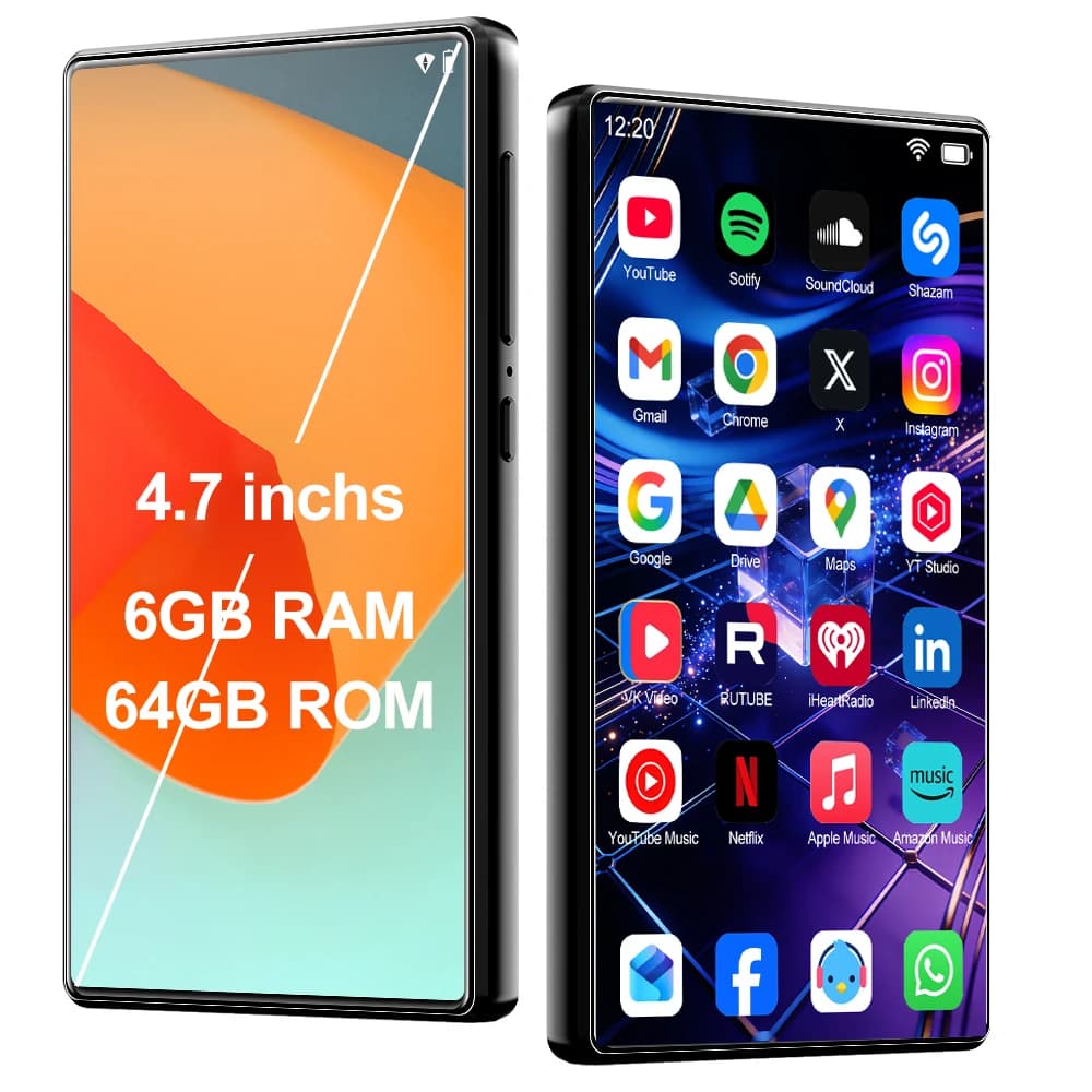 Lecteur MP3 Android 13, écran 4,7 pouces, 6 Go + 64 Go, Octa-Core, extensible jusqu'à 1 To, Bluetoot