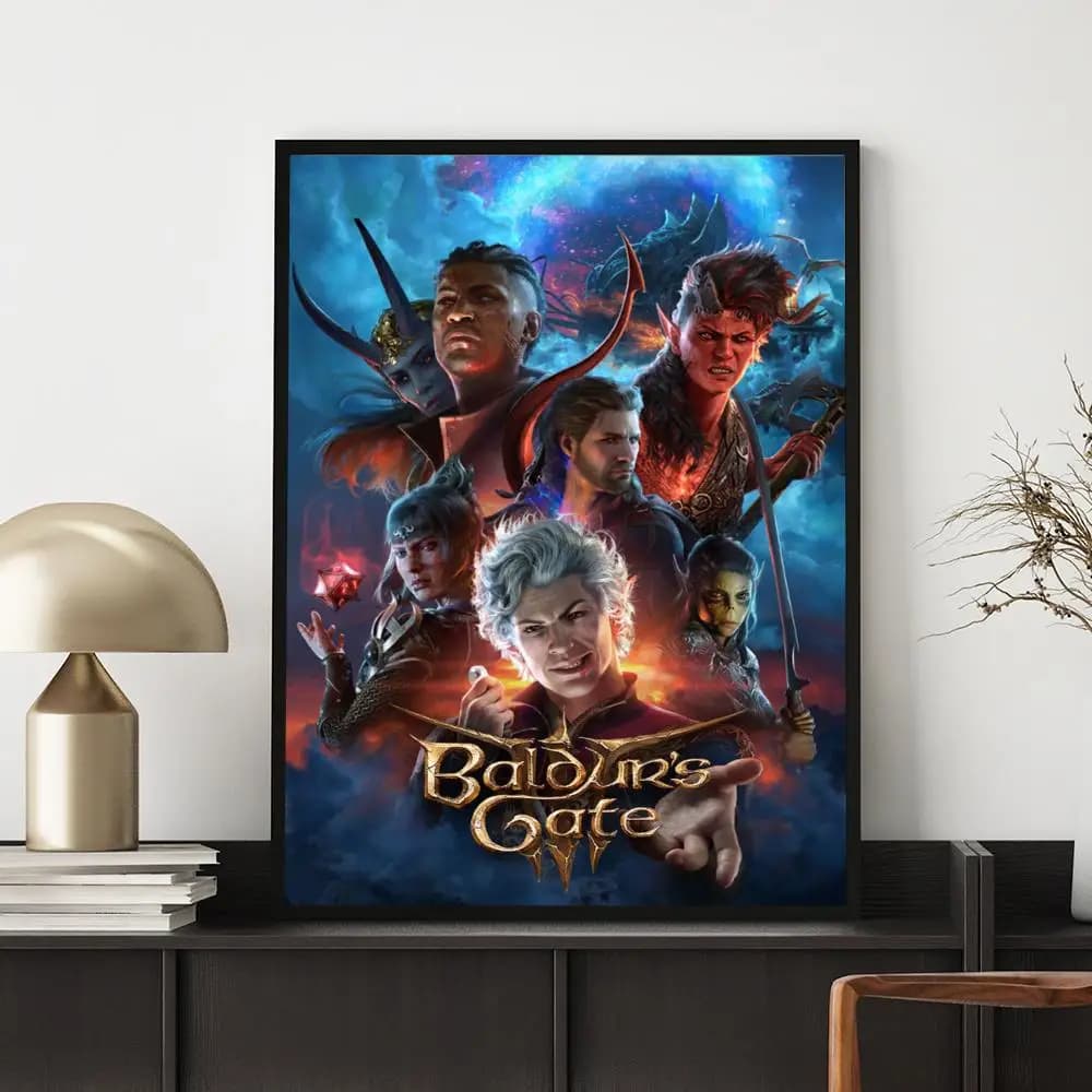 Jeu B-Baldur's gate 3 Affiche HD Décoration murale polyvalente et étanche Auto-adhésive Parfaite pou