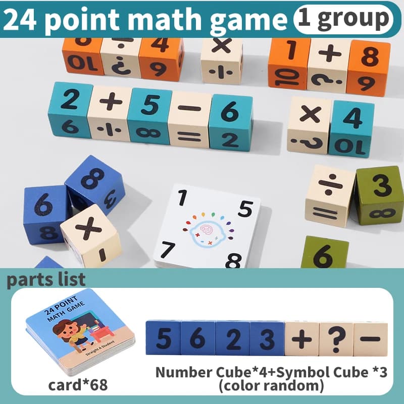 Cube de jeu 24 points, couleur Cube aléatoire, jouet en bois amusant, opérations de mathématiques, j