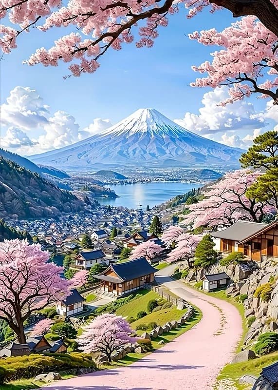 Puzzle de 500/1000/1200/2000 pièces, scène de printemps avec fleurs de cerisier du mont Fuji, pour a