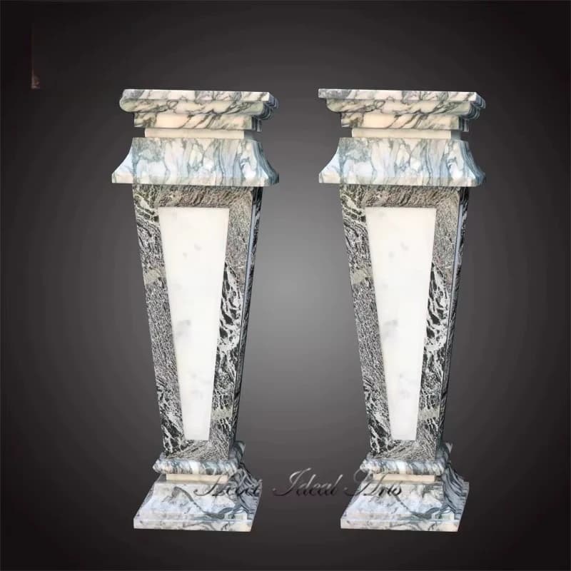 Base décorative européenne d'art idéal, colonne carrée en marbre vert, intérieur à vendre