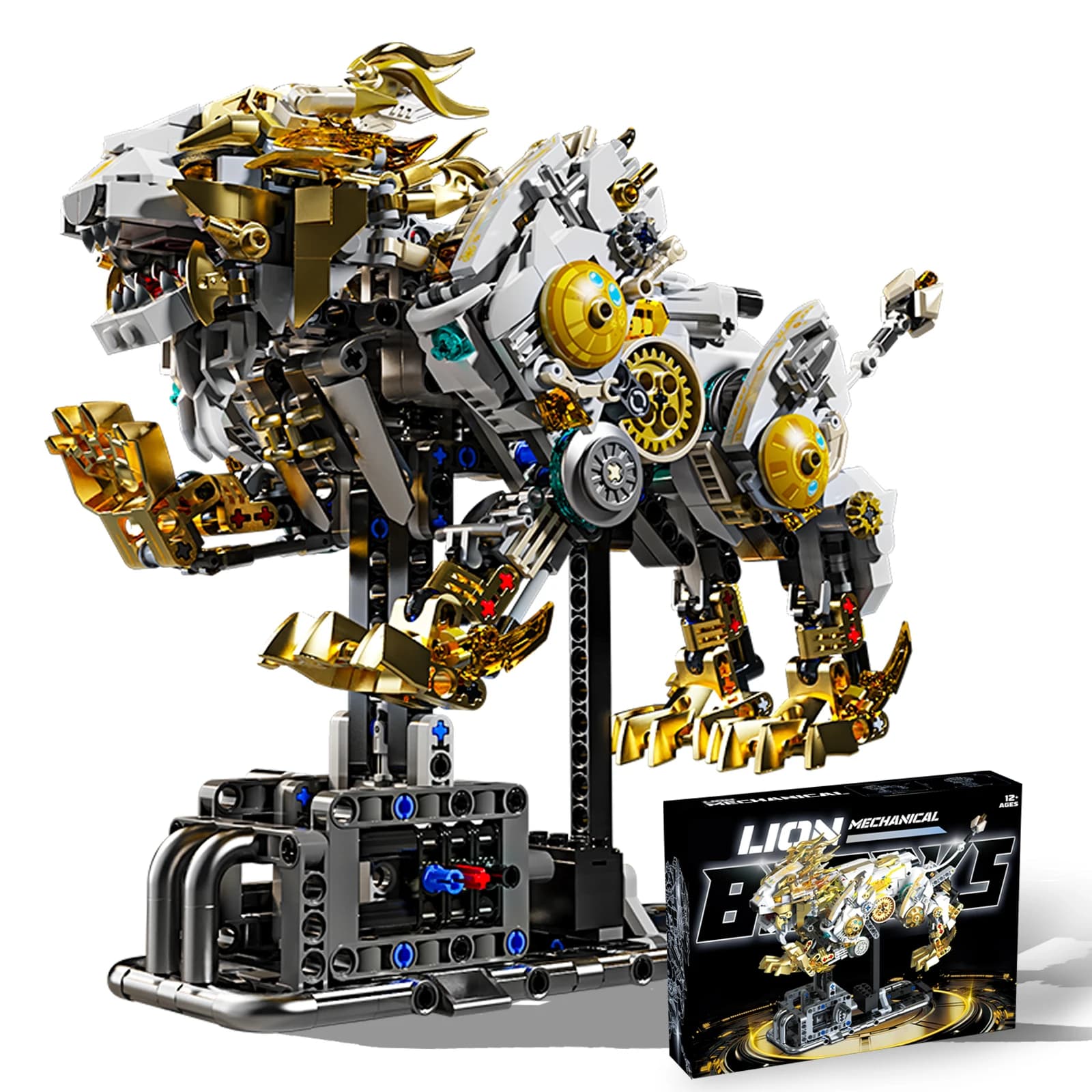 Blocs de construction Lion mécanique (avec lumière), détails réalistes des articulations mobiles, mo