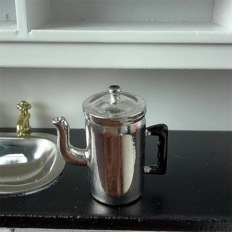 Bouilloire Miniature pour maison de poupée 1:12, avec couvercle, ameublement de cuisine pour maison