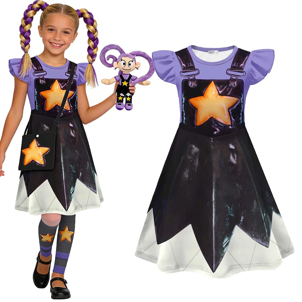 Costume de personnage de jeu pour filles, robe Lily, robe d'été à imprimé étoile et crâne de clown a