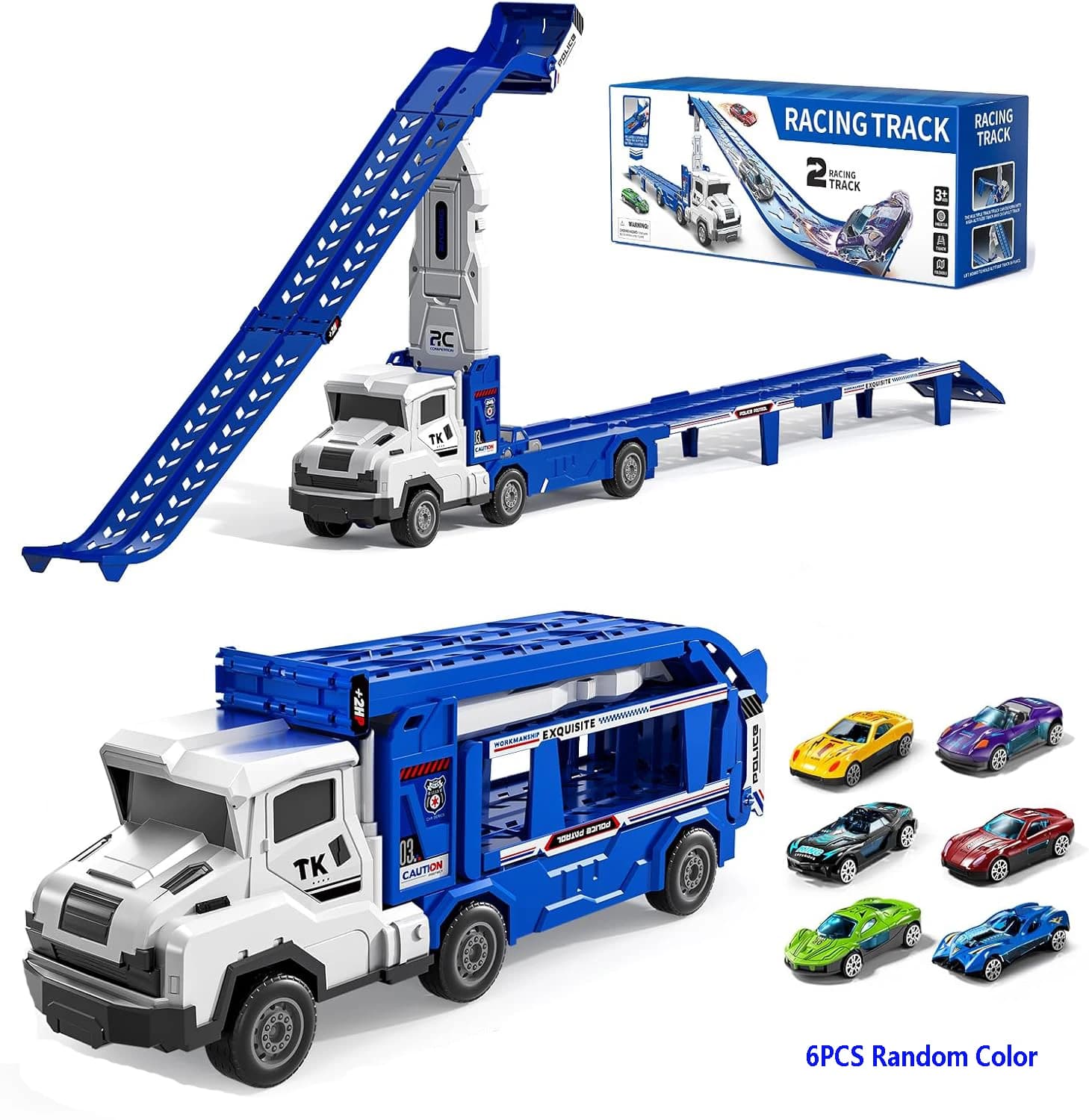 Camion porte-enfants, pistes de voiture jouet pour tout-petits, piste de course pliable et rampes de