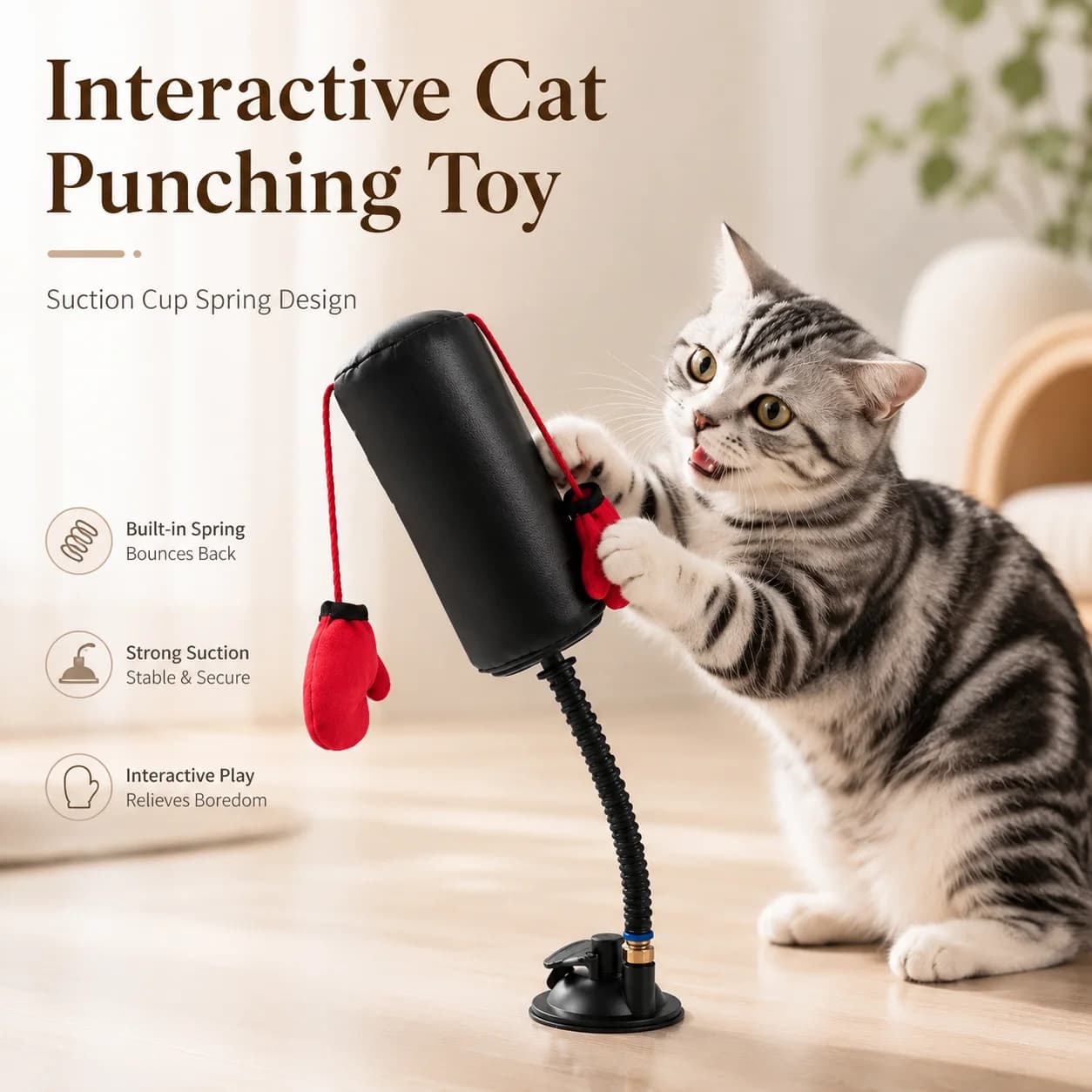 Jouet interactif de boxe pour chat, jeu de stimulation multifonctionnel pour chaton d'intérieur, pou