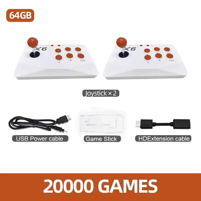 X6 Console de jeu vidéo rétro 4K HD 64GB 2.4G sans fil Double bascule TV Game Stick 20000 jeux rétro