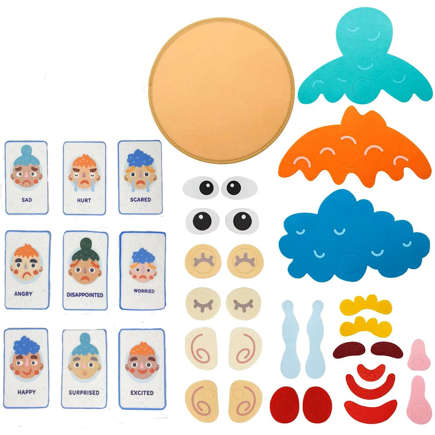 Planche d'apprentissage social et émotionnel pour enfants, avec 9 cartes d'émotion pour jeux de visa