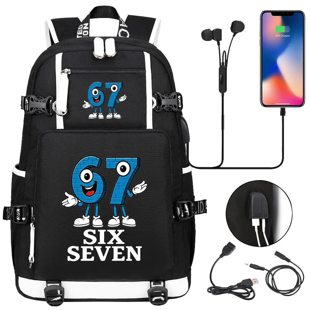 Sac à dos pour enfants Six Seven, sac à dos pour la rentrée scolaire, avec chargeur USB, pour garçon