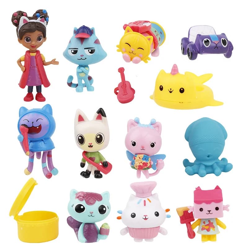13 figurines de la maison de poupée Gabby, figurines d'action de dessin animé Smiling Car Cat Hug Ga