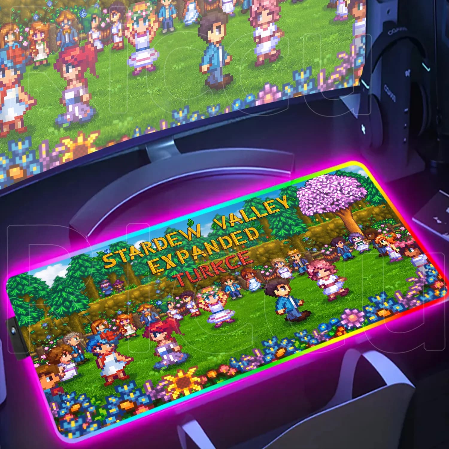 Tapis de souris RGB HD Stardew Valley, tapis de clavier en caoutchouc rétroéclairé, tapis de bureau