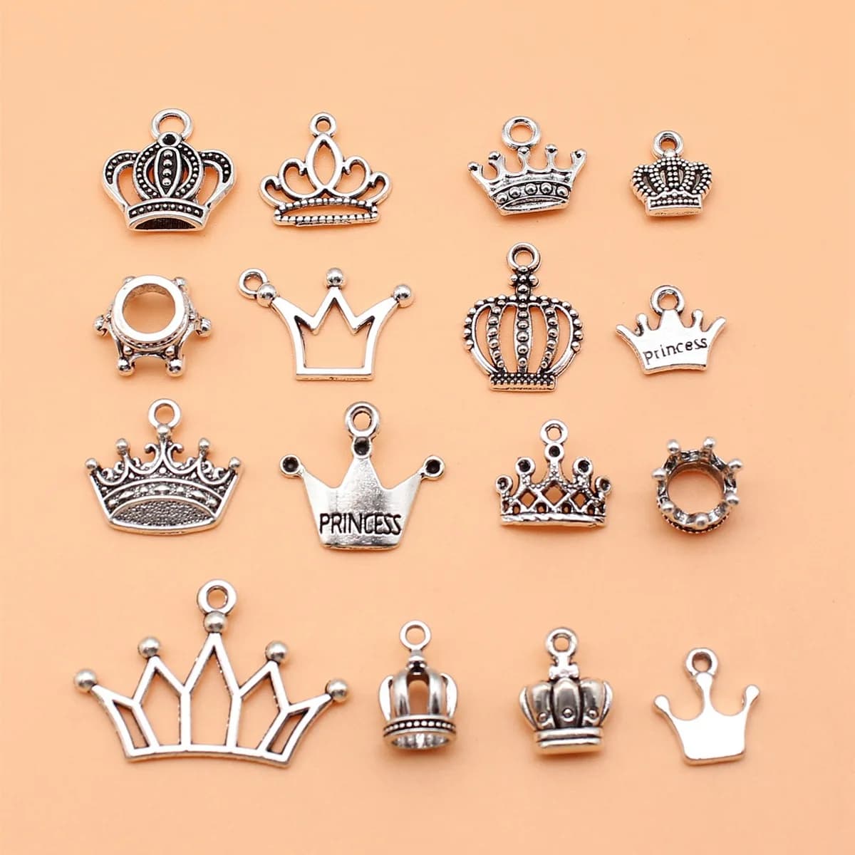 Collection de breloques couronne couleur argent Antique, 16 pièces, pour la fabrication de bijoux à