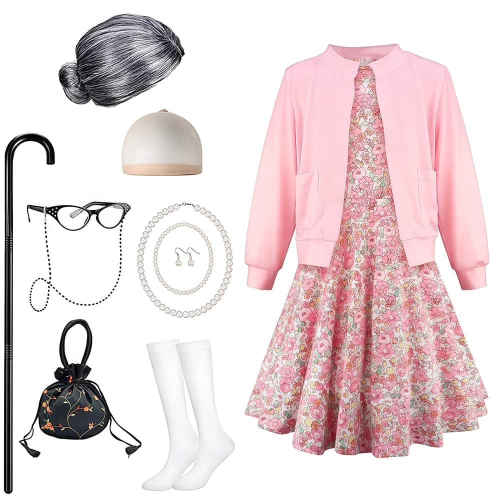 Déguisement fête à thème enfants grand-mère habiller 100 jours d'école filles effectuer Costume robe