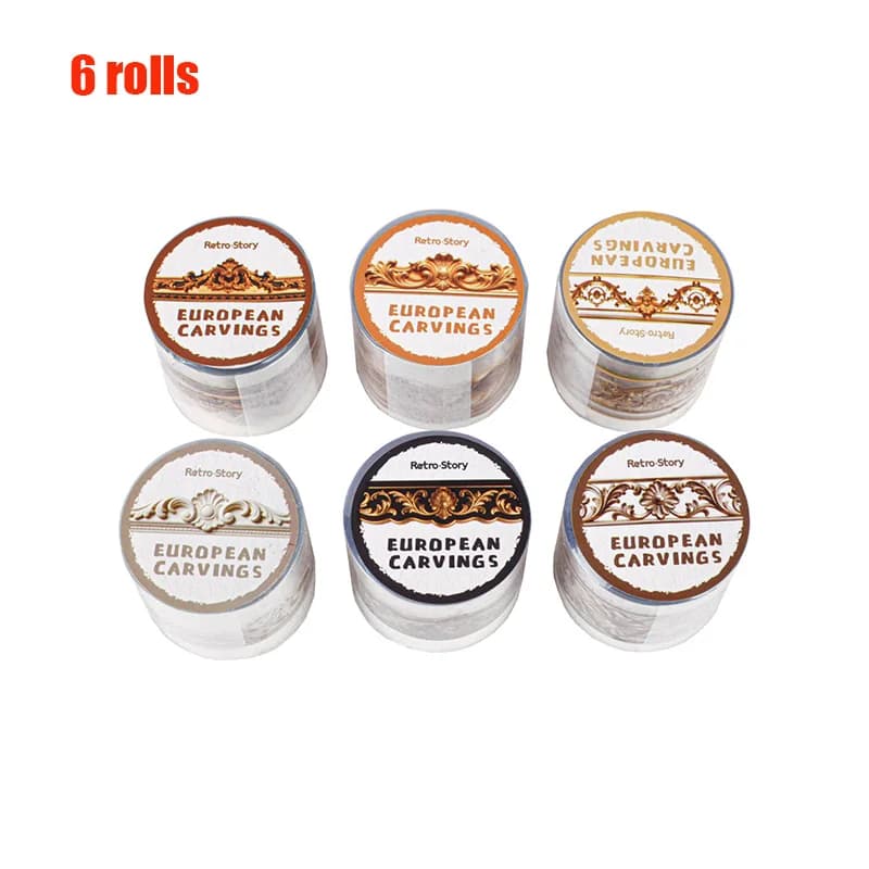 6 rouleaux - Ruban adhésif PET décoratif créatif pour collage DIY, style rétro européen sculpté