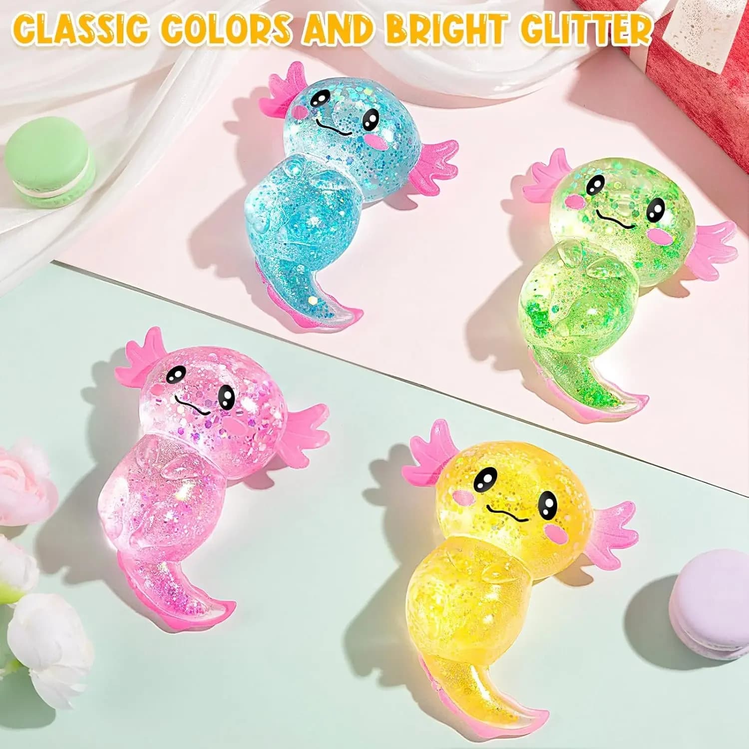 Jouet Squishy Axolotl, Jouets Anti-Stress Scintillants, Adorables Jouets à Presser Axolotl pour Soul