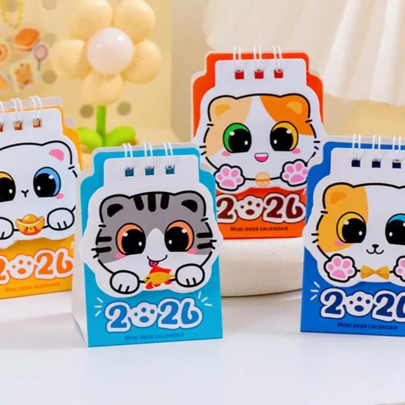 Calendrier de bureau chat de dessin animé 2026, 1 pièce, calendrier de poche Portable, décoration de