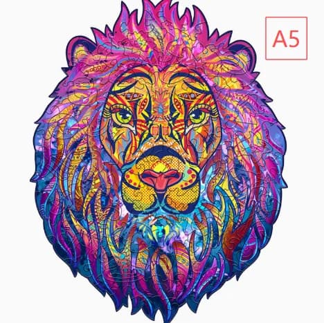 Puzzle en bois en forme d'animal unique pour adultes, puzzle lion coloré, jouets artistiques, jeux d