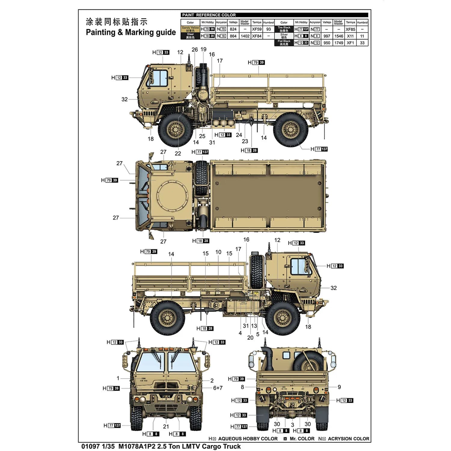Trumpeter 1:35 01097 M1078A1P2 modèle de camion militaire statique en plastique bricolage véhicule n