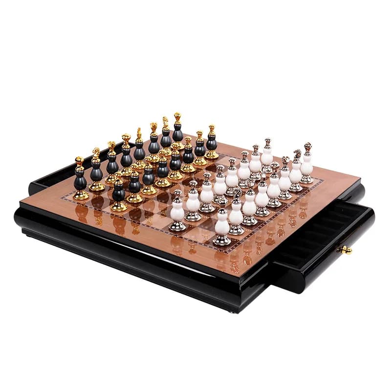Jeu d'échecs de luxe, boîte-cadeau, galvanoplastie en alliage de Zinc, pièces d'échecs, tiroir, échi