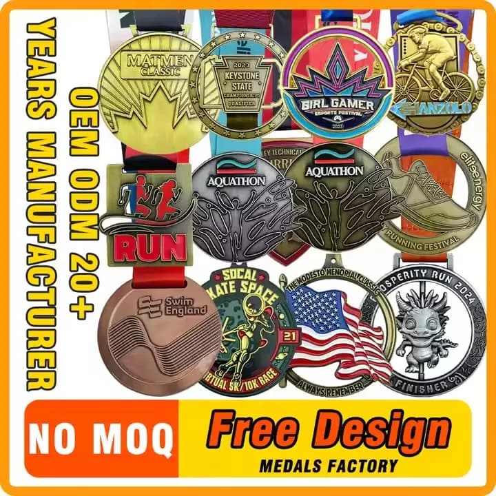 Médaille de boxe personnalisée avec ruban, métal, noix de coco, WePackage, levage AqSwimming, Spin K