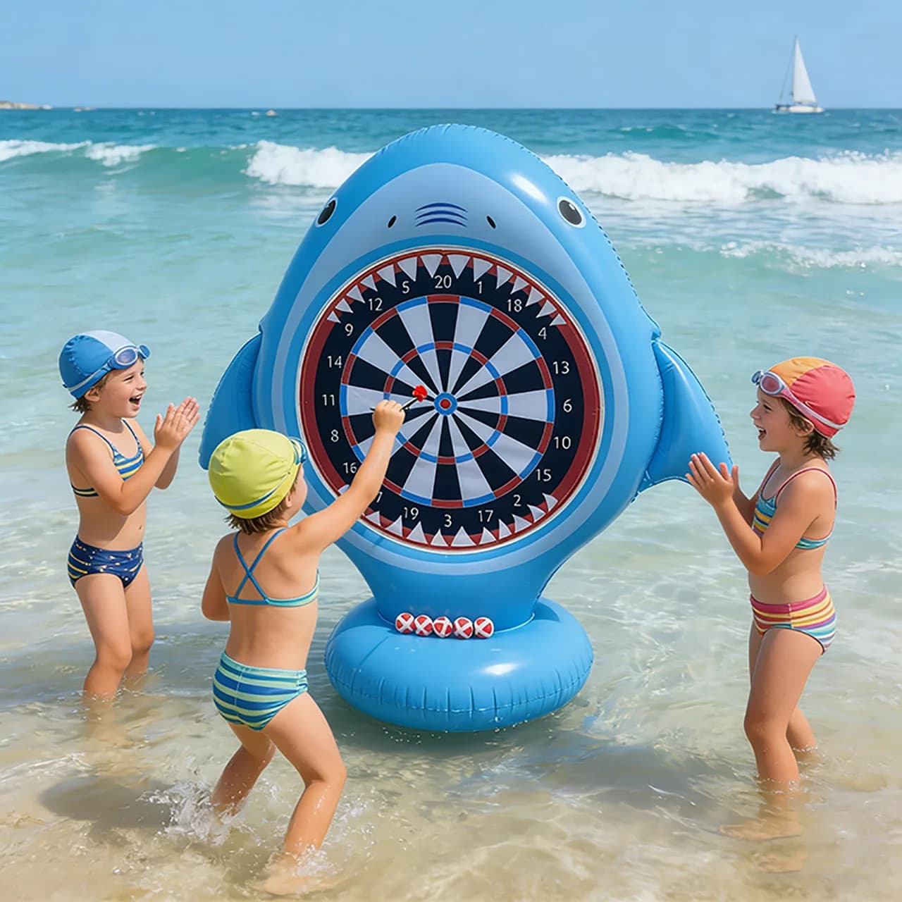 Jeu d'eau de plateau de fléchettes gonflable, flotteur de piscine, activités de plein air sur la pla