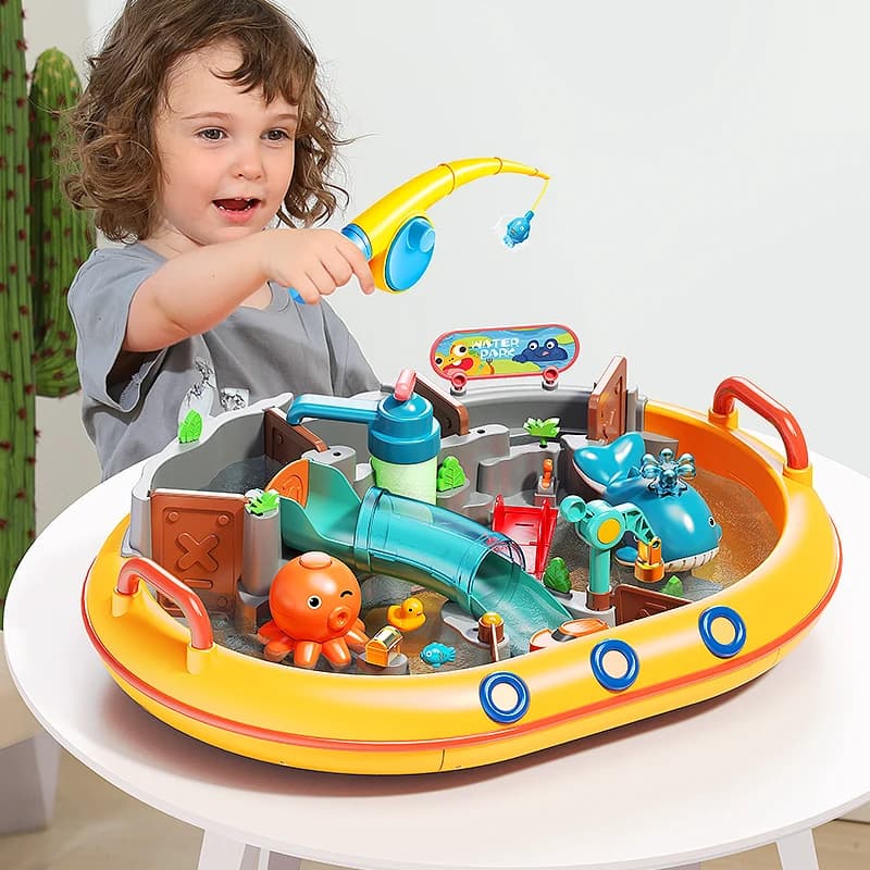 Table de jeu aquatique pour enfants, parc aquatique intérieur/extérieur avec toboggan, poulpe, balei