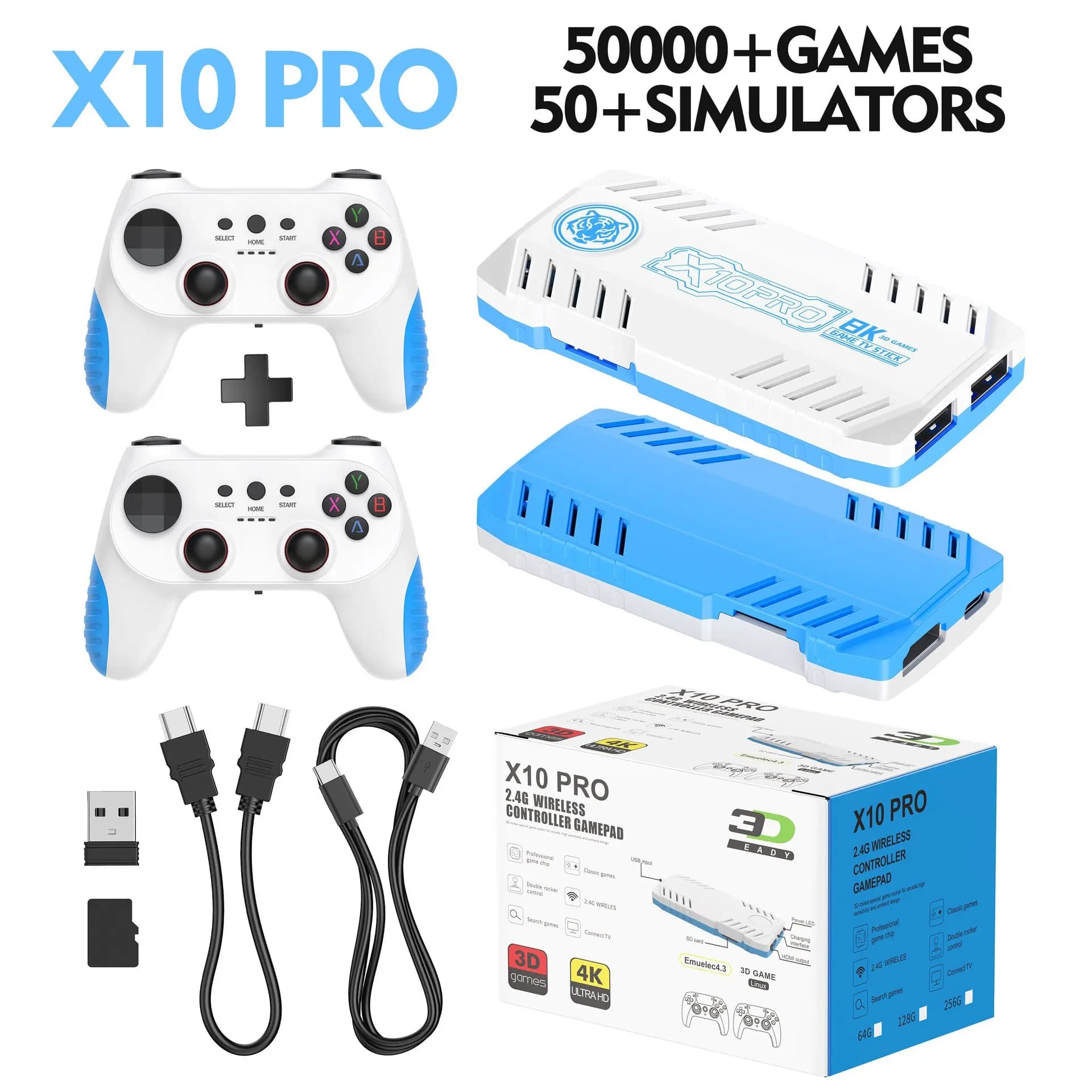 Nouvelle console de jeu vidéo 4K X10 Pro 128G 2026 avec plus de 50 000 jeux, manettes sans fil et je
