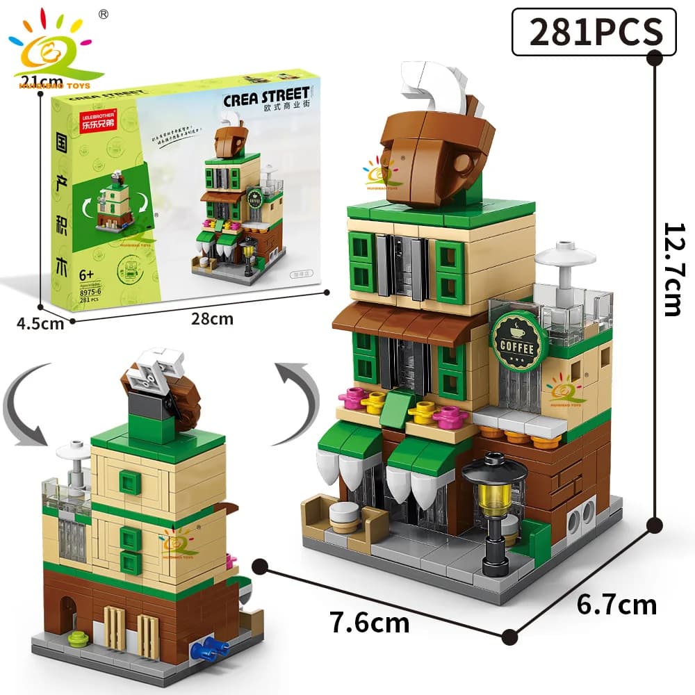 HUIQIBAO Moc Architecture Street View blocs de Construction café magasin Restaurant chambre enfants