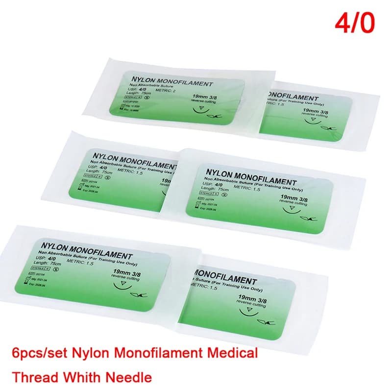 Outil de fil médical de suture, nylon non uniquement, 2/0, 3/0, 4/0 illac, 6 pièces