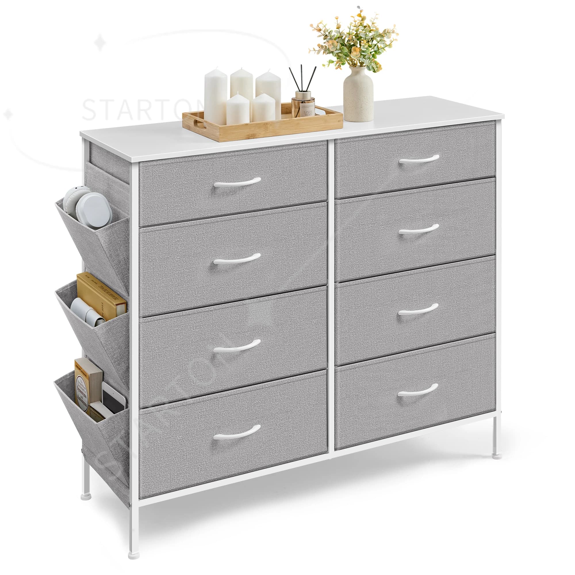 Unité de rangement pour salon, couloir, 8 tiroirs en tissu avec poches latérales, commode pour chamb