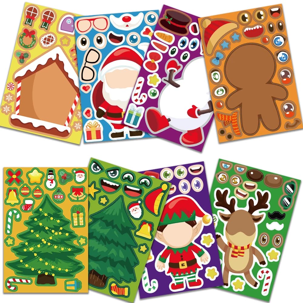 Autocollants de puzzle de Noël pour enfants, créez votre propre père Noël, jeux de bricolage, jouet