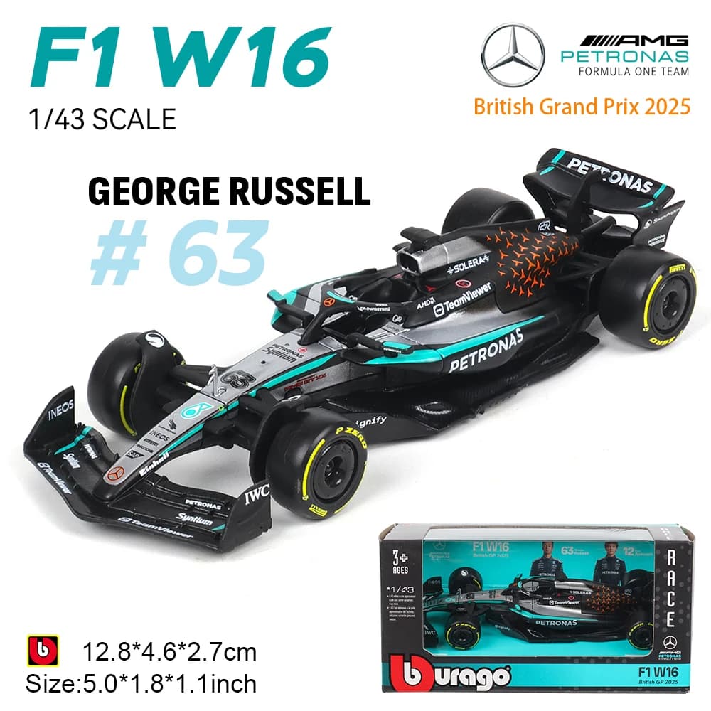 W16 # 12 # 63 Bburago 1:43 Mercedes-AMG F1 Team Formula Voitures de compétition en métal moulé sous