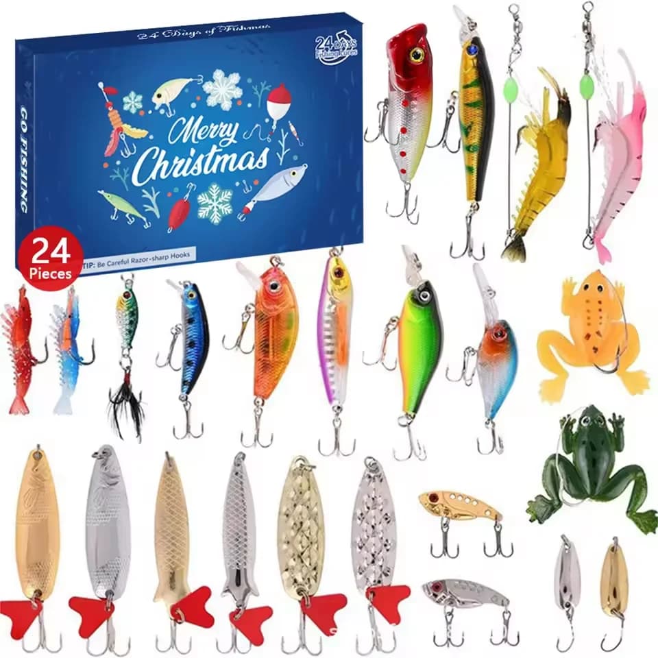 Nouveau calendrier de l'avent compte à rebours de noël de pêche, calendrier de l'avent de matériel d