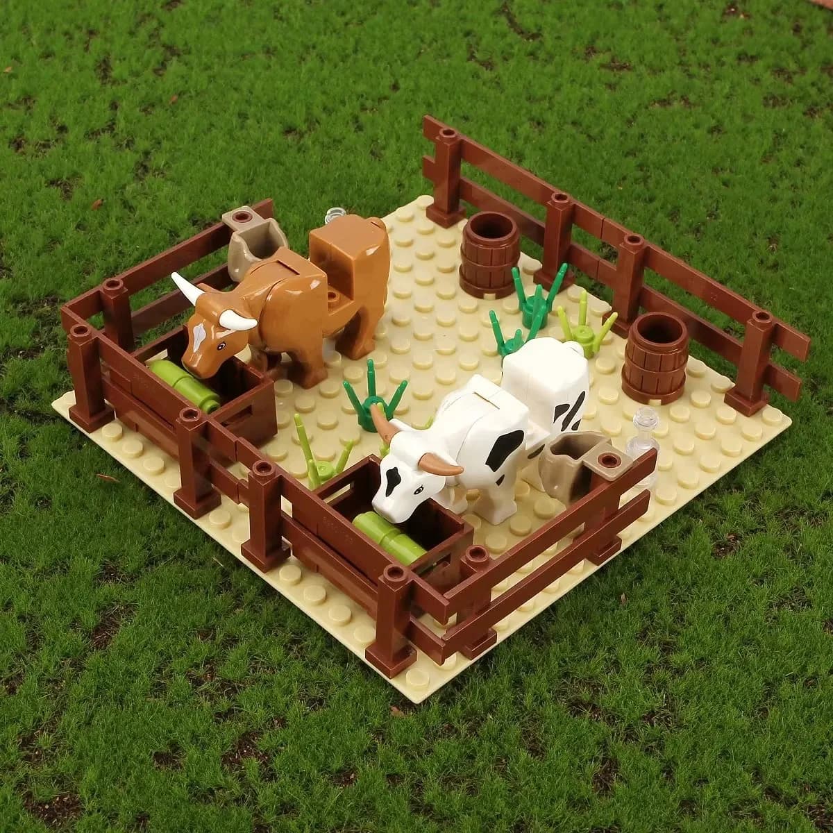 Scènes de blocs de construction de rancho d'animaux amusants, scènes de blocs de construction MOC de