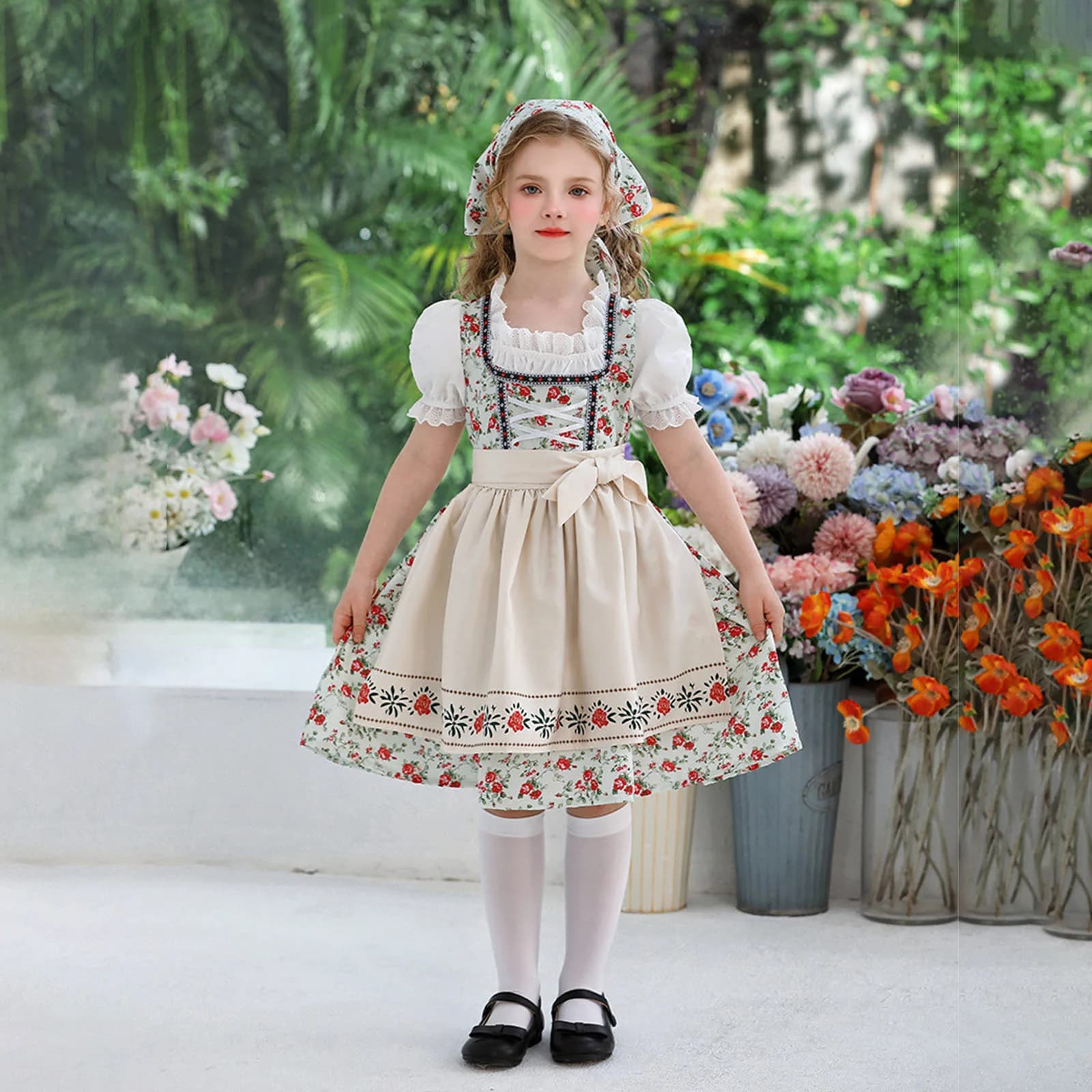 Vêtements pour filles, ensemble 3 pièces, jupe Dirndl avec chemisier traditionnel et tablier, robes