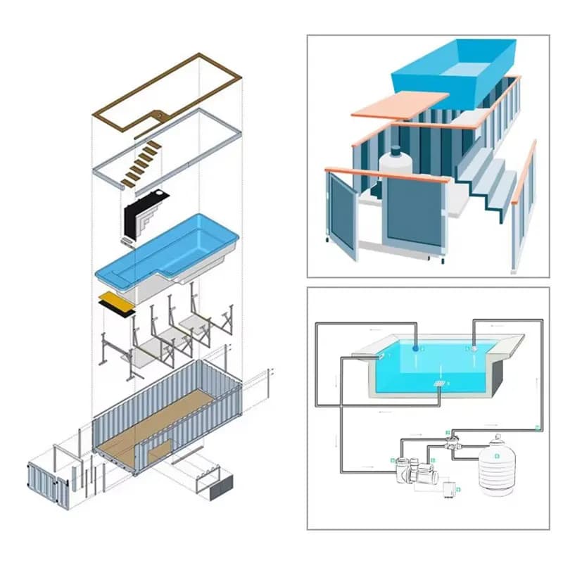 Maison piscine Sports nautiques piscine Frp préfabriqué extérieur famille conteneur fibre de verre p