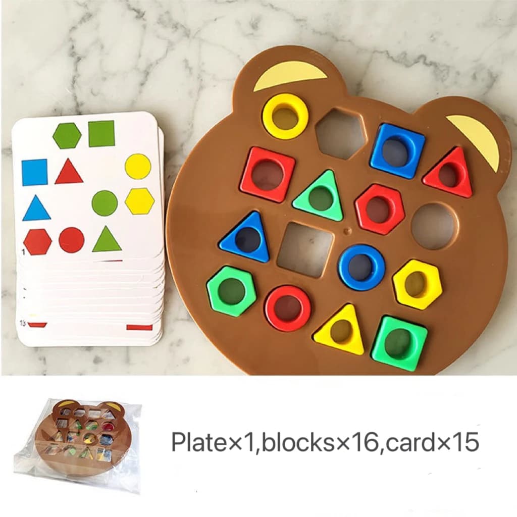 Puzzle de géométrie assressentipetit ours, jeu de société coule, éducation Montessori, nuits parent-