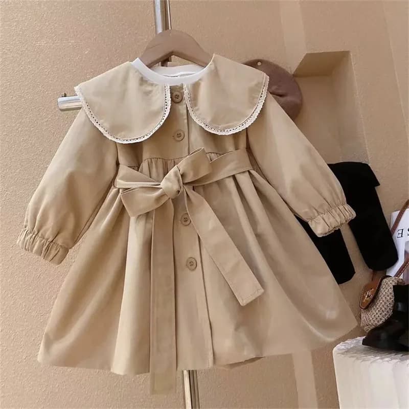 Tralike-Manteau long et mignon pour fille, veste à col coloré, coupe-vent, vêtements d'extérieur déc