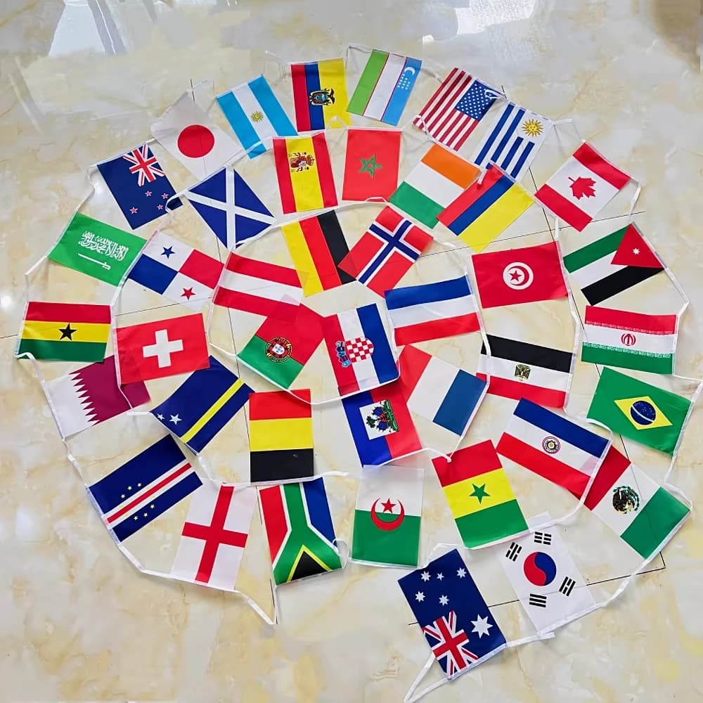 Drapeaux de pays du monde 2026, 20x28cm, 48 pièces, Guirlande de drapeaux nationaux pour la Coupe de