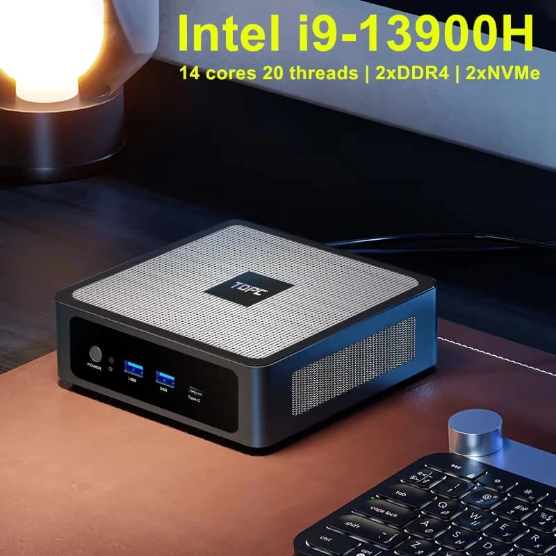 Mini PC Gamer TOPC, Intel Core I9-13900H/I7-13700H de 13e génération, 2xDDR5 RAM, 2xNVMe SSD, 2xLAN,