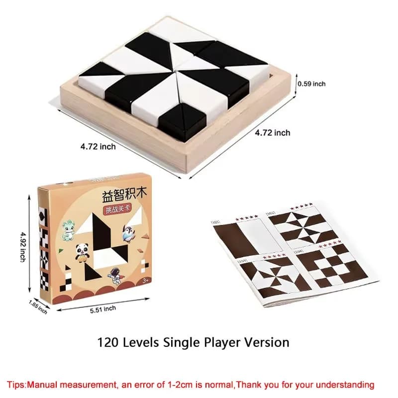 Jeu de puzzle à 120 niveaux avec blocs cachés, formes géométriques, défis de motifs, entraînement à