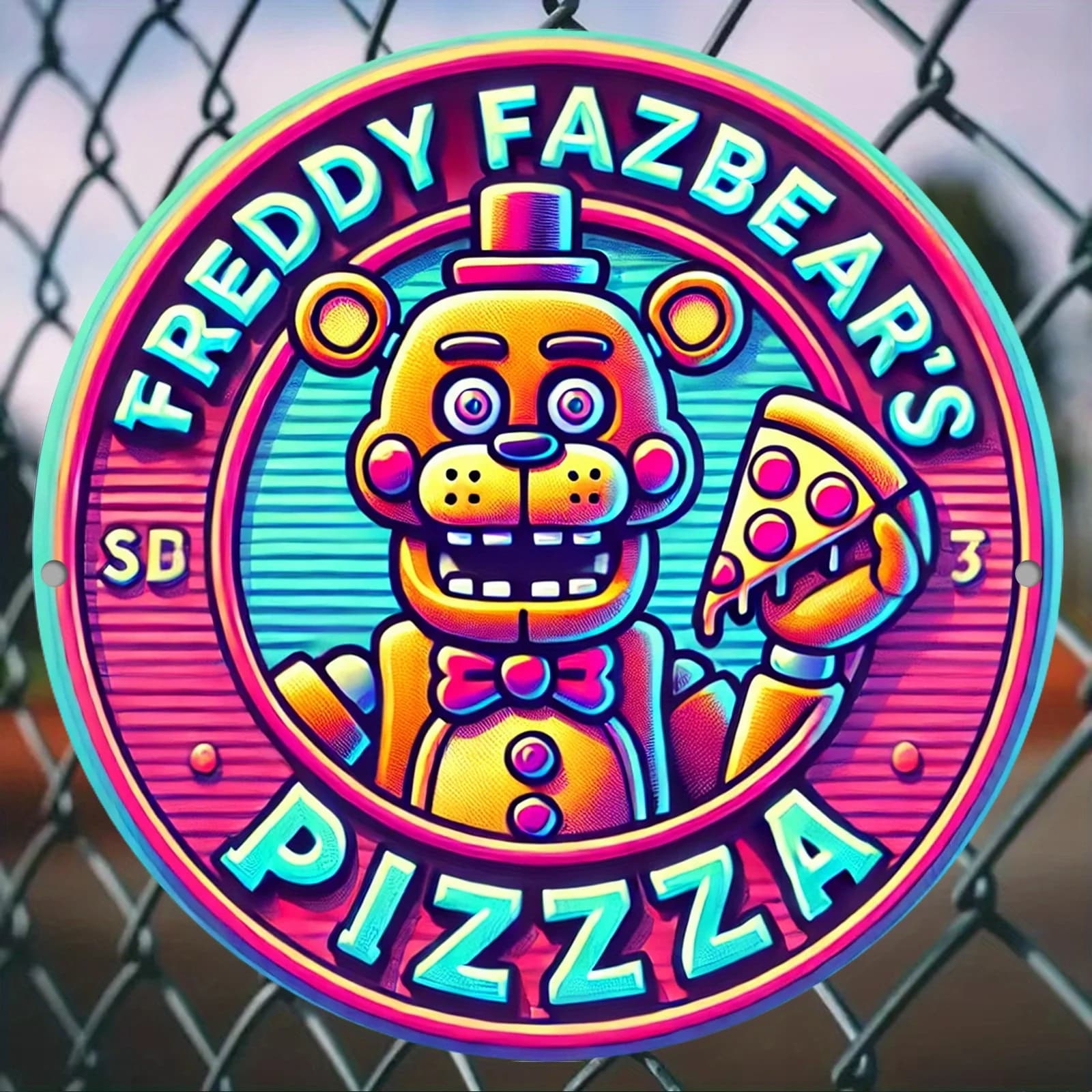 Panneau rond en aluminium Freddy's Pizza Fantasy 2D – Art mural en métal vintage, imprimé HD, étanch
