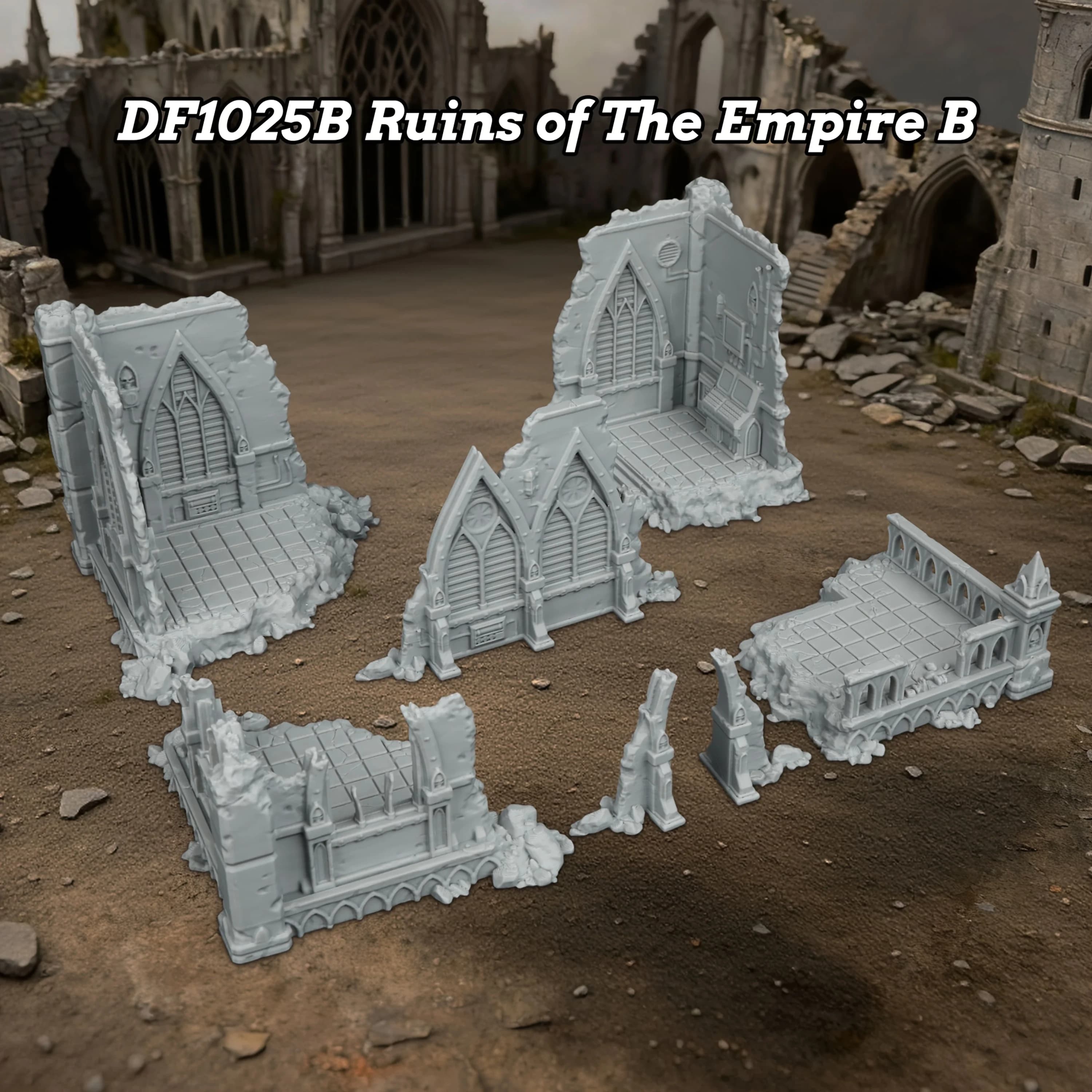 Ensemble de terrain miniature de ville ruineuse, style science-fiction fantastique | Mur de ruines