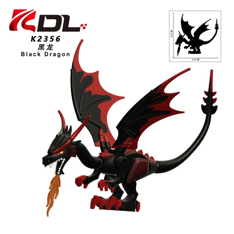 Figurine de dragon rouge et de dragon noir KDL855, jouet de construction à assembler, cadeau éducati