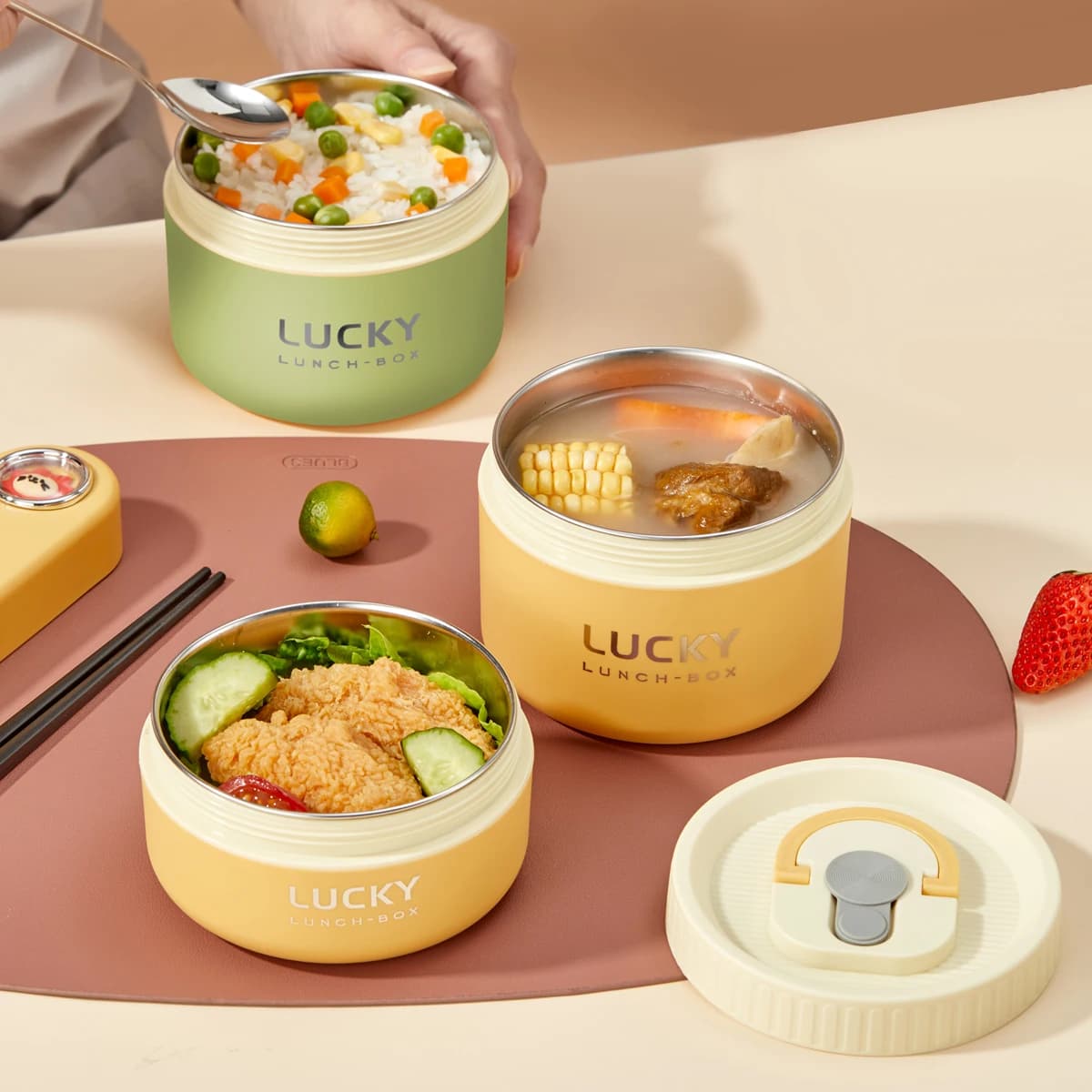 WORTHBUY Boîte à lunch thermique scellée portable pour enfants, empilable, micro-ondes, boîte à bent