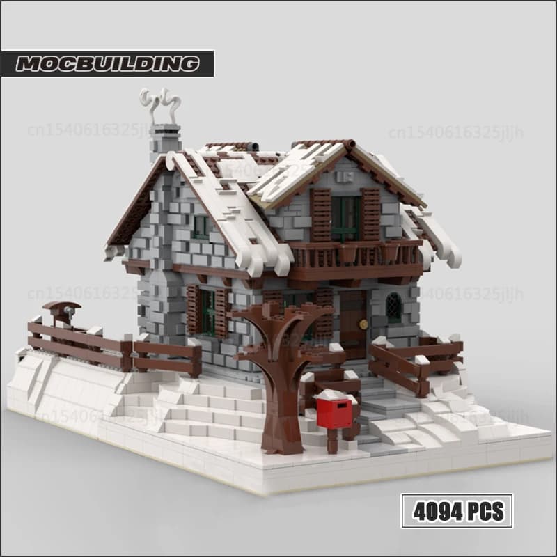 Chalet d'hiver saisonnier MOC, cadeaux de noël, blocs de construction, briques technologiques, brico