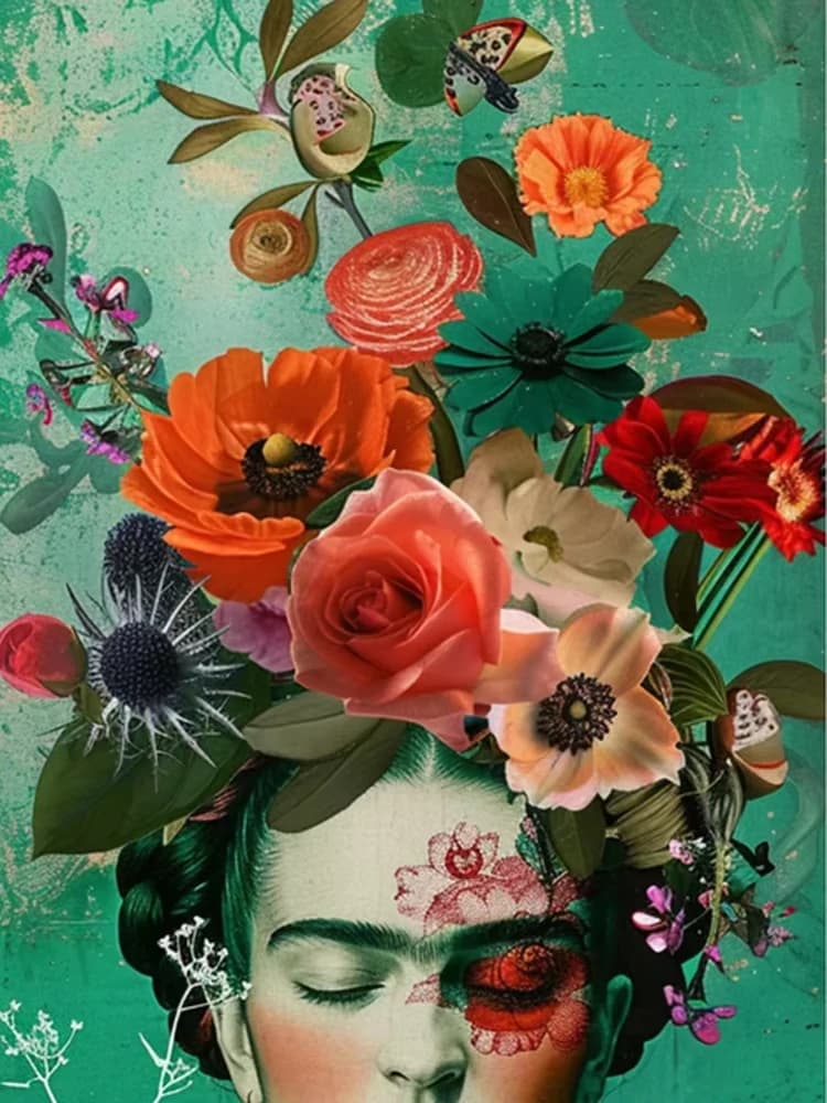 Puzzle de 500/1000/1200/2000 pièces, style Frida Kahlo, portrait de fille avec fleurs, pour adultes,