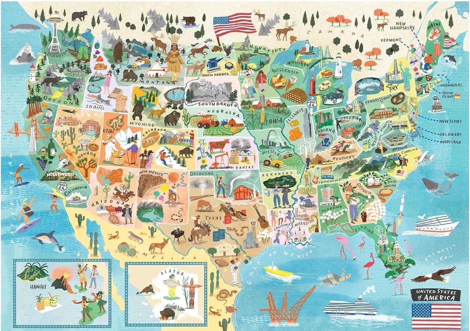 Carte des états-unis 120/300/500/1000 pièces, puzzle artistique, entraînement cérébral, jouets éduca