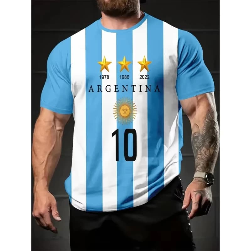 T-shirt pour homme avec drapeau argentin, imprimé en 3D, surdimensionné, col rond, sport, séchage ra